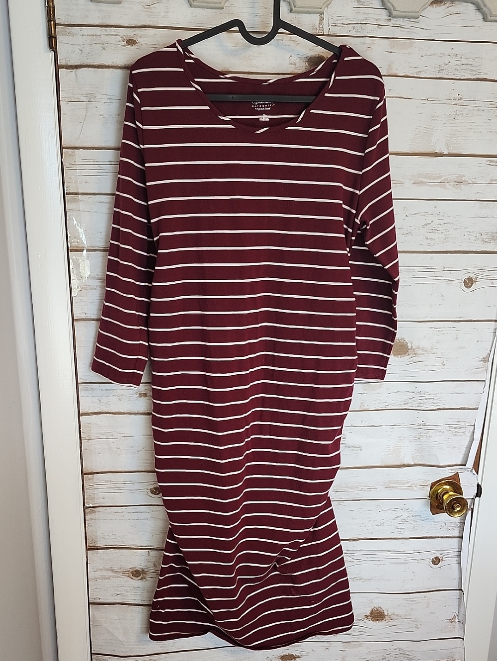 Isabel Maternity by Ingrid & Isabel Burgundy & White Striped Midi Dress - Medium